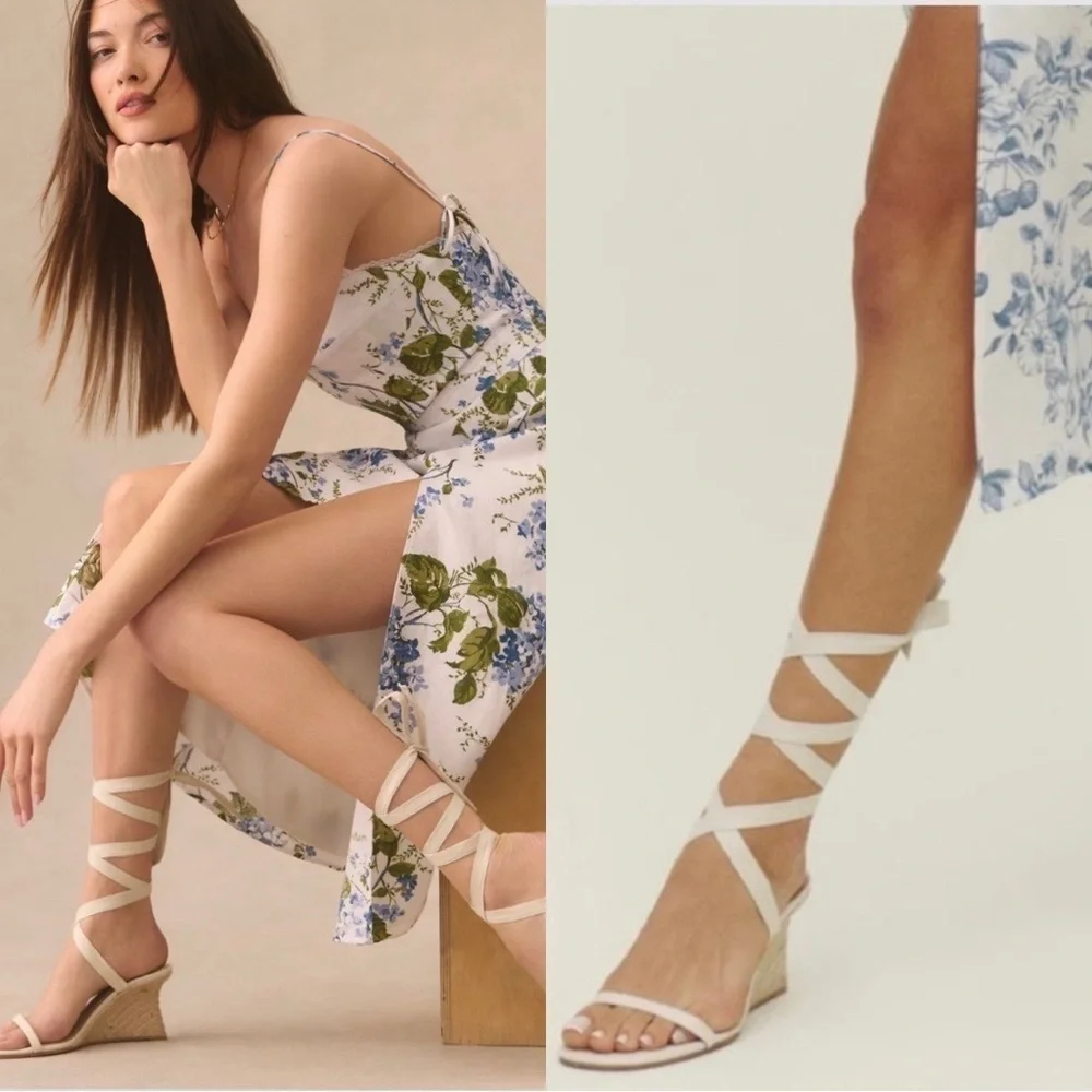 NEW REFORMATION Alessa Lace-up Espadrille Wedge Heels Sz 10